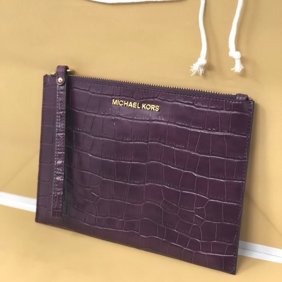 Michael kors top zip large zip clutch plum - Picture 2 of 5